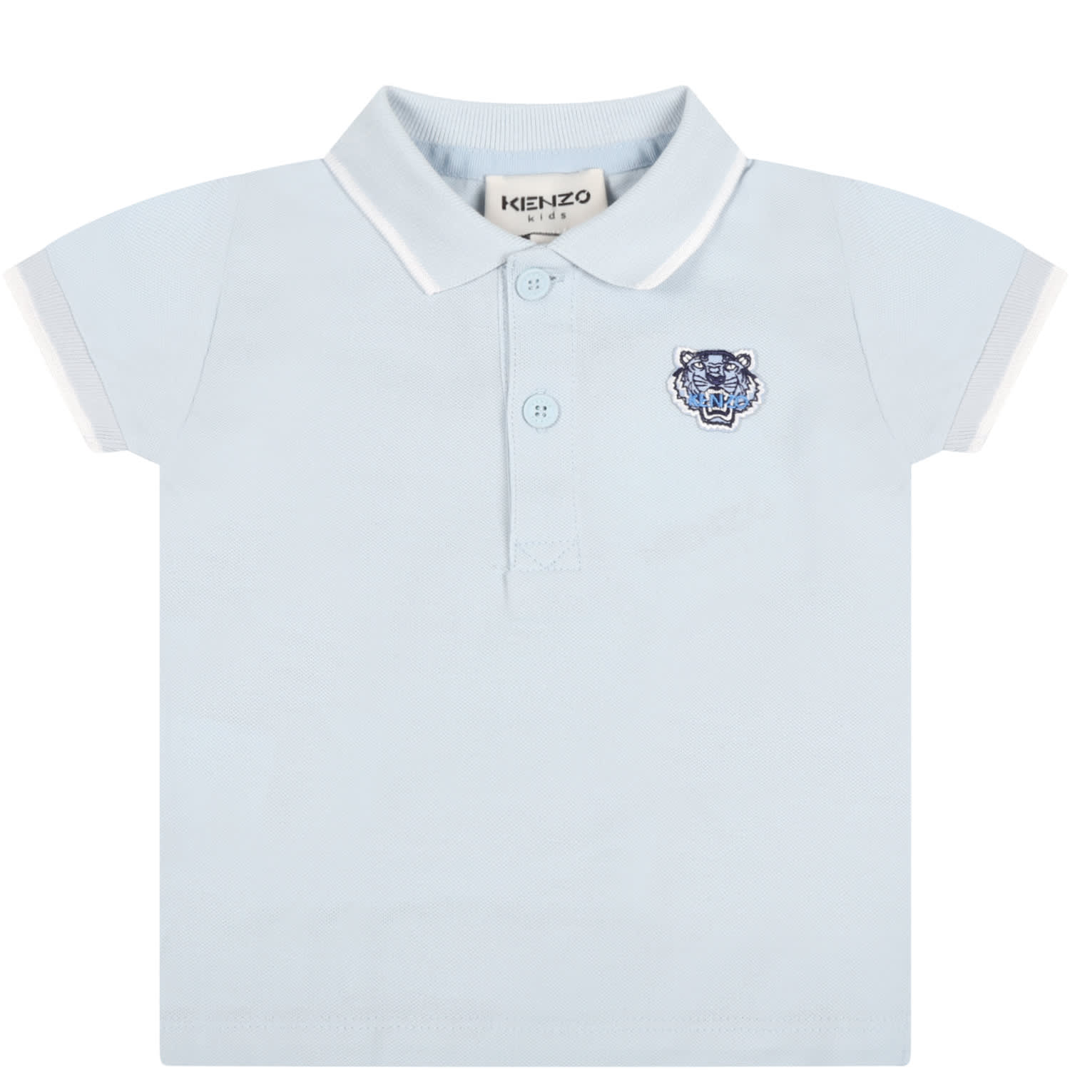 Kenzo Kids Light-blue Polo For Baby Bo With Tiger
