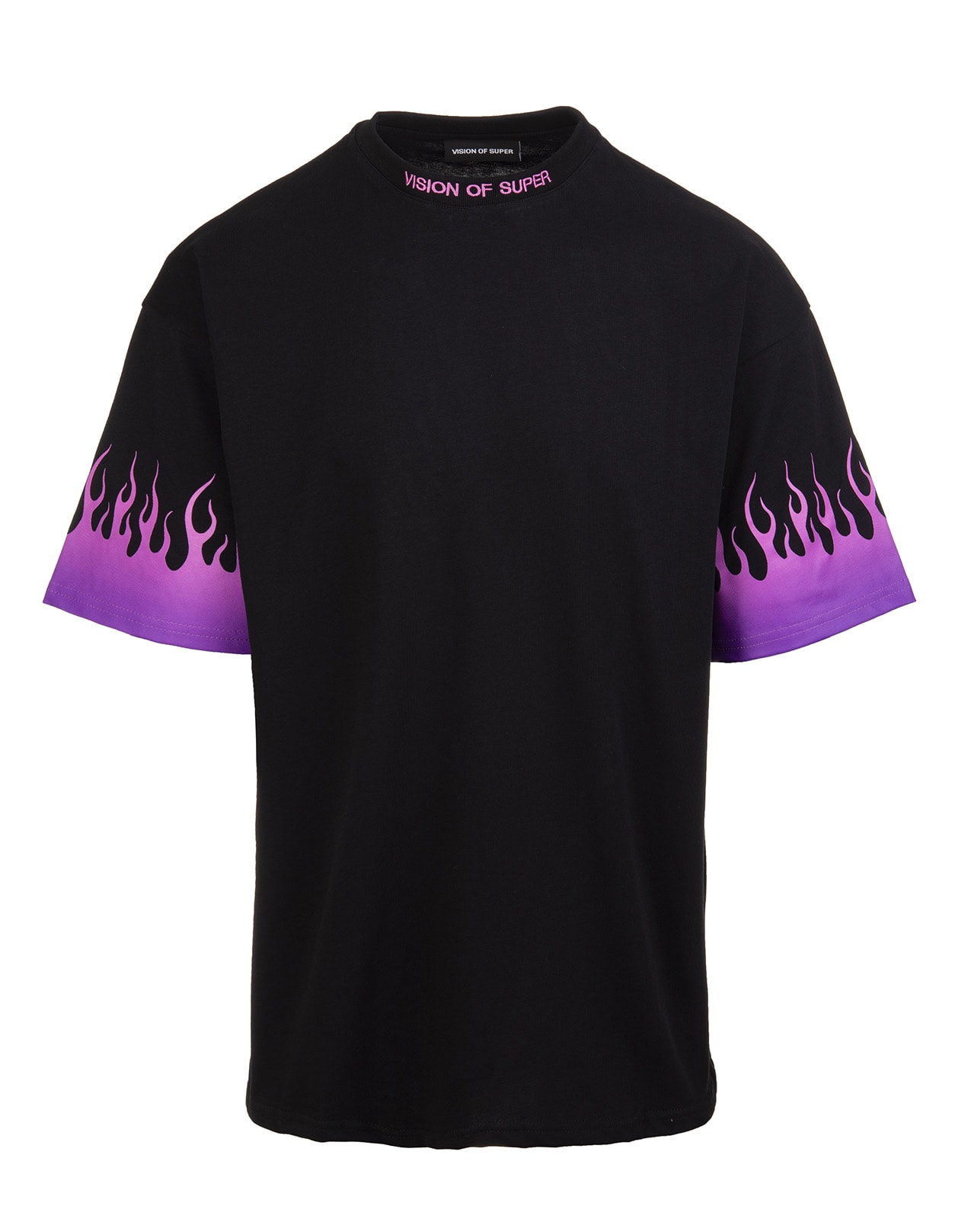 Vision of Super Black Oversize T-shirt With Gradient Purple Flames