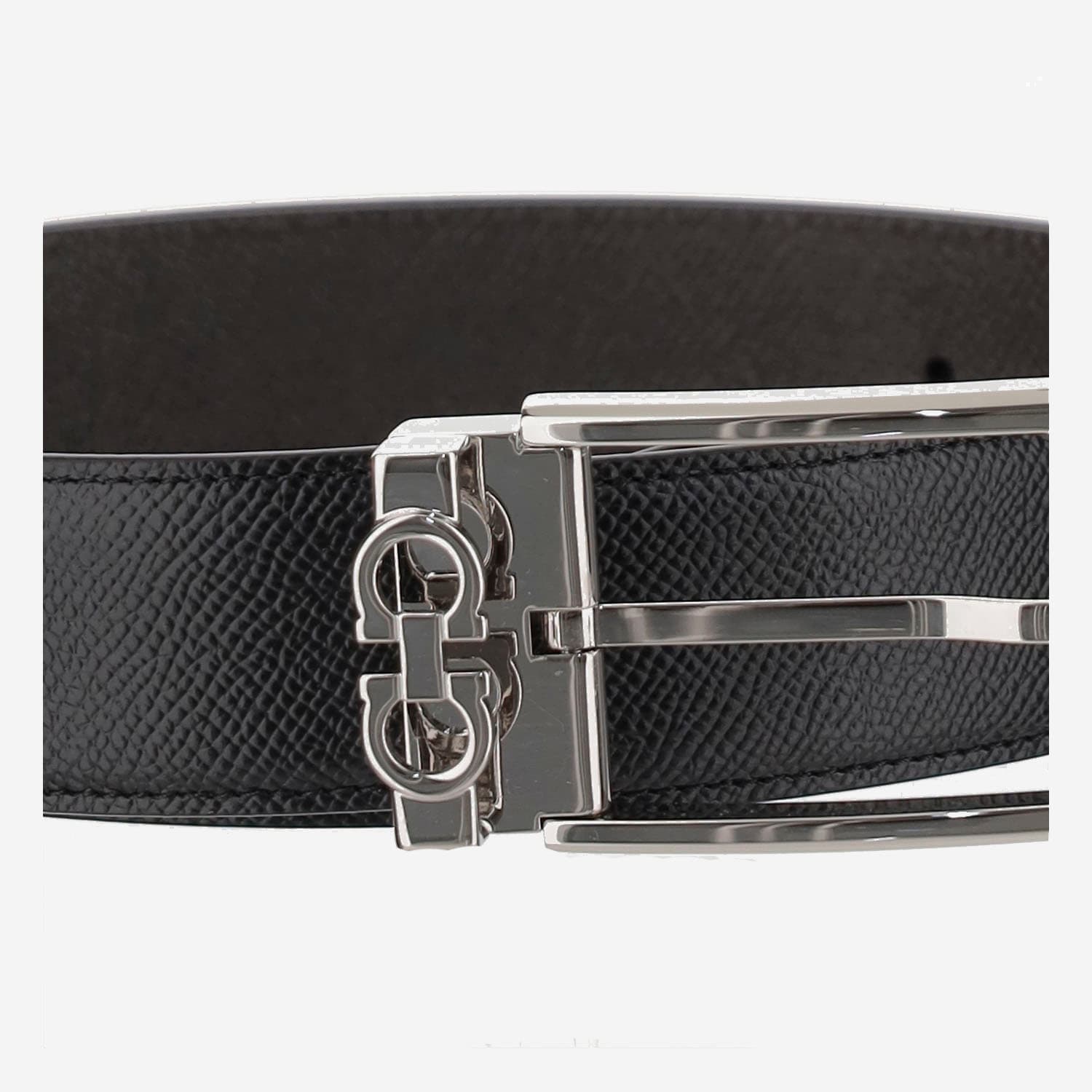Ferragamo Reversible And Adjustable Belt Leather Hooks In Black