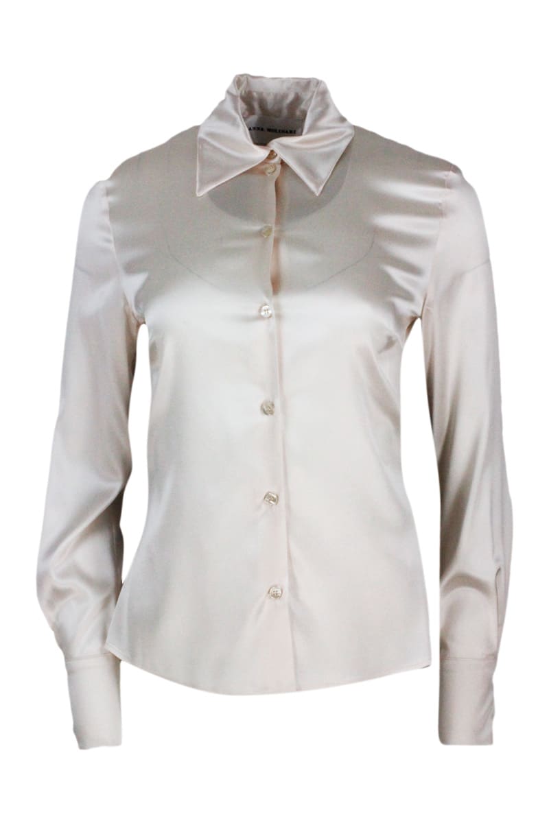 Anna Molinari Slim Fit Stretch Silk Shirt With Pointed Collar