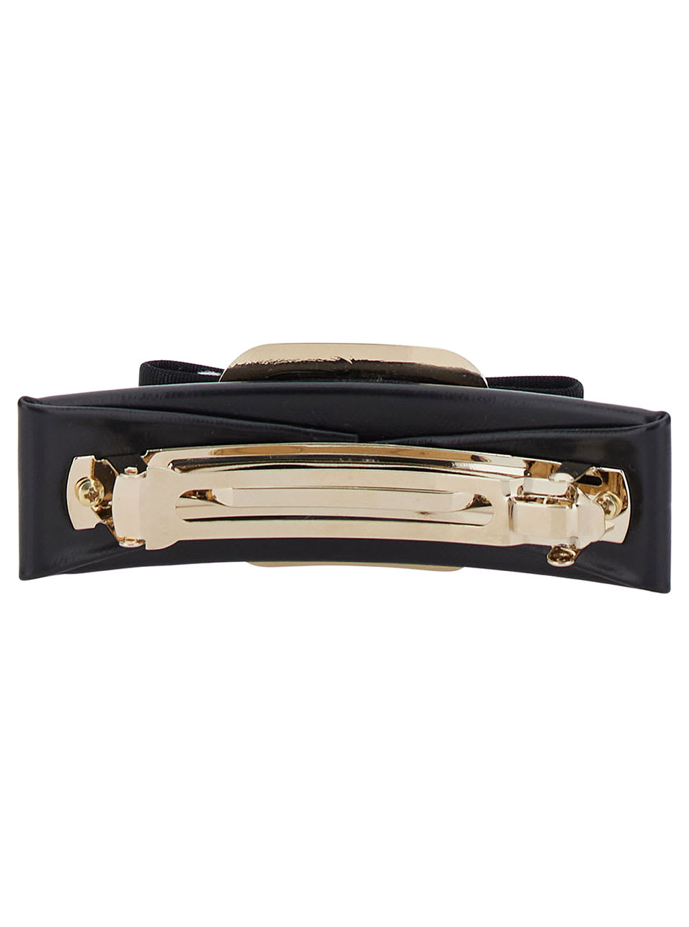 Shop Ferragamo Black Hairclip With Vara Bow In Leather Blend Woman