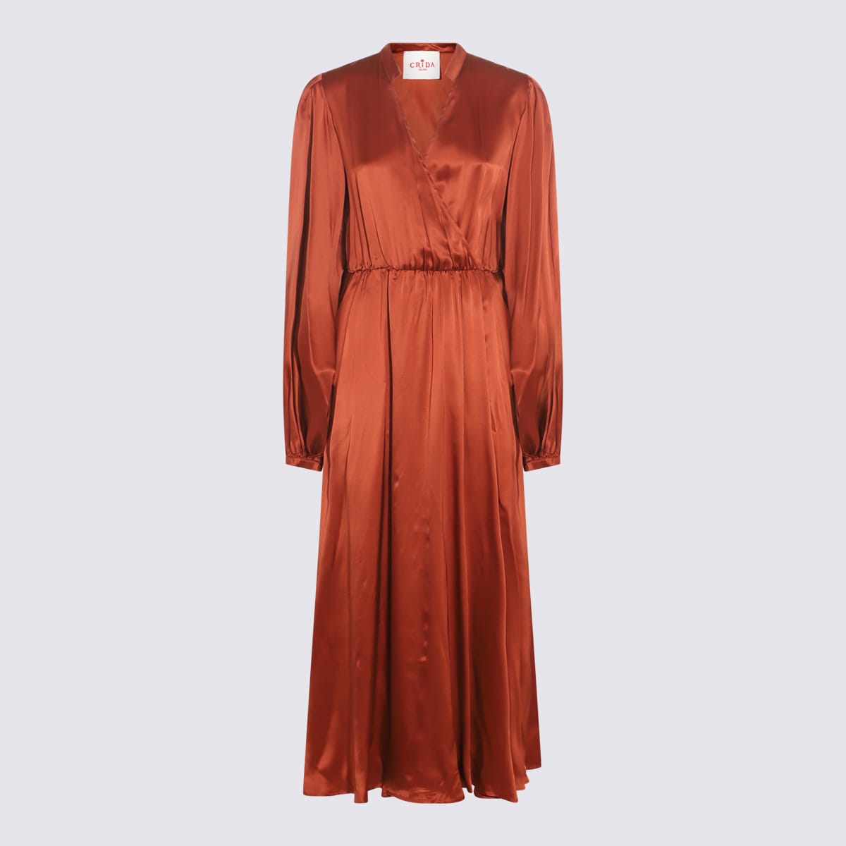 Shop Crida Milano Bronze Satin Matera Long Dress