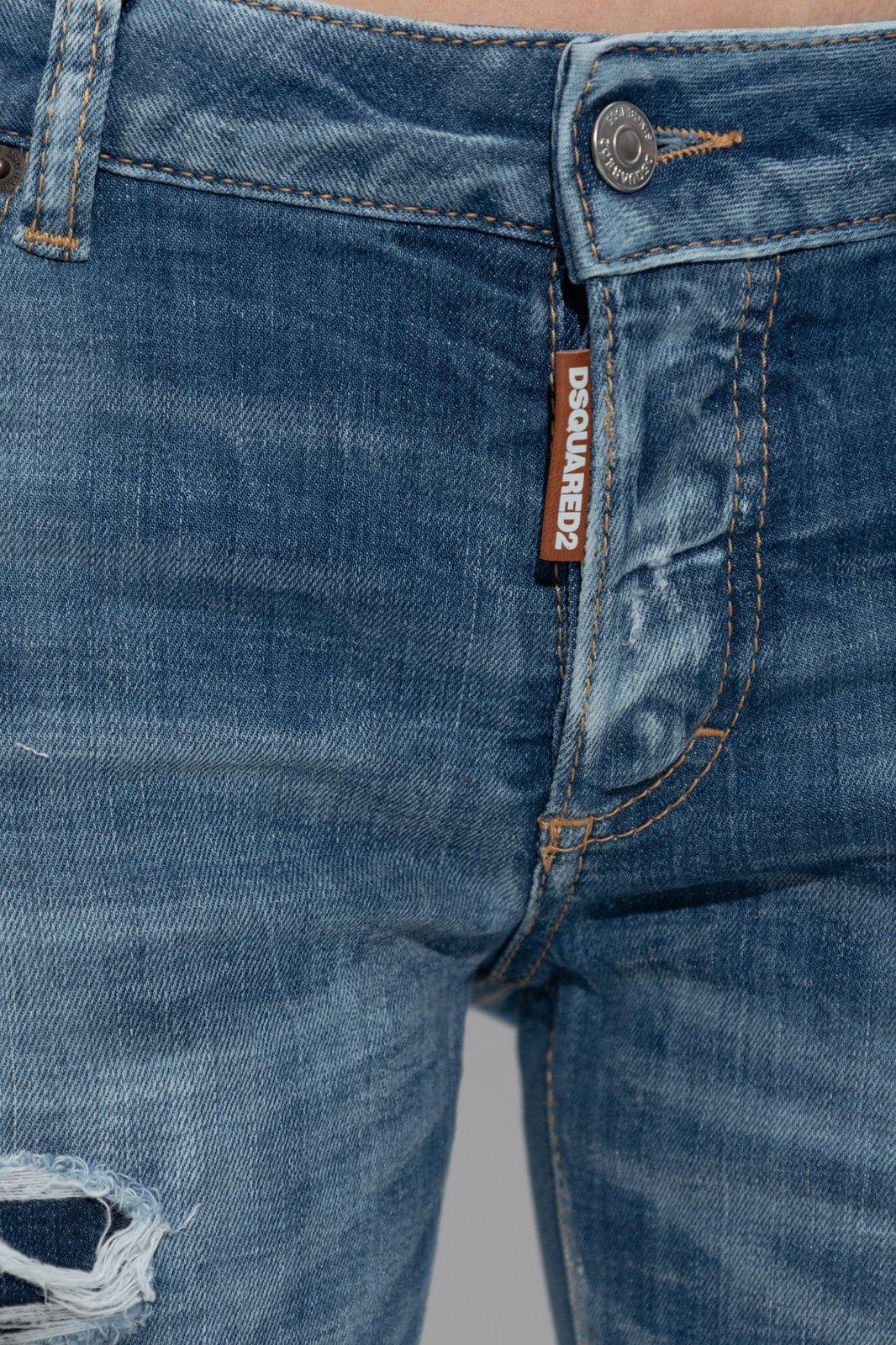 Shop Dsquared2 Distressed Medium Waist Jennifer Jeans In Blue