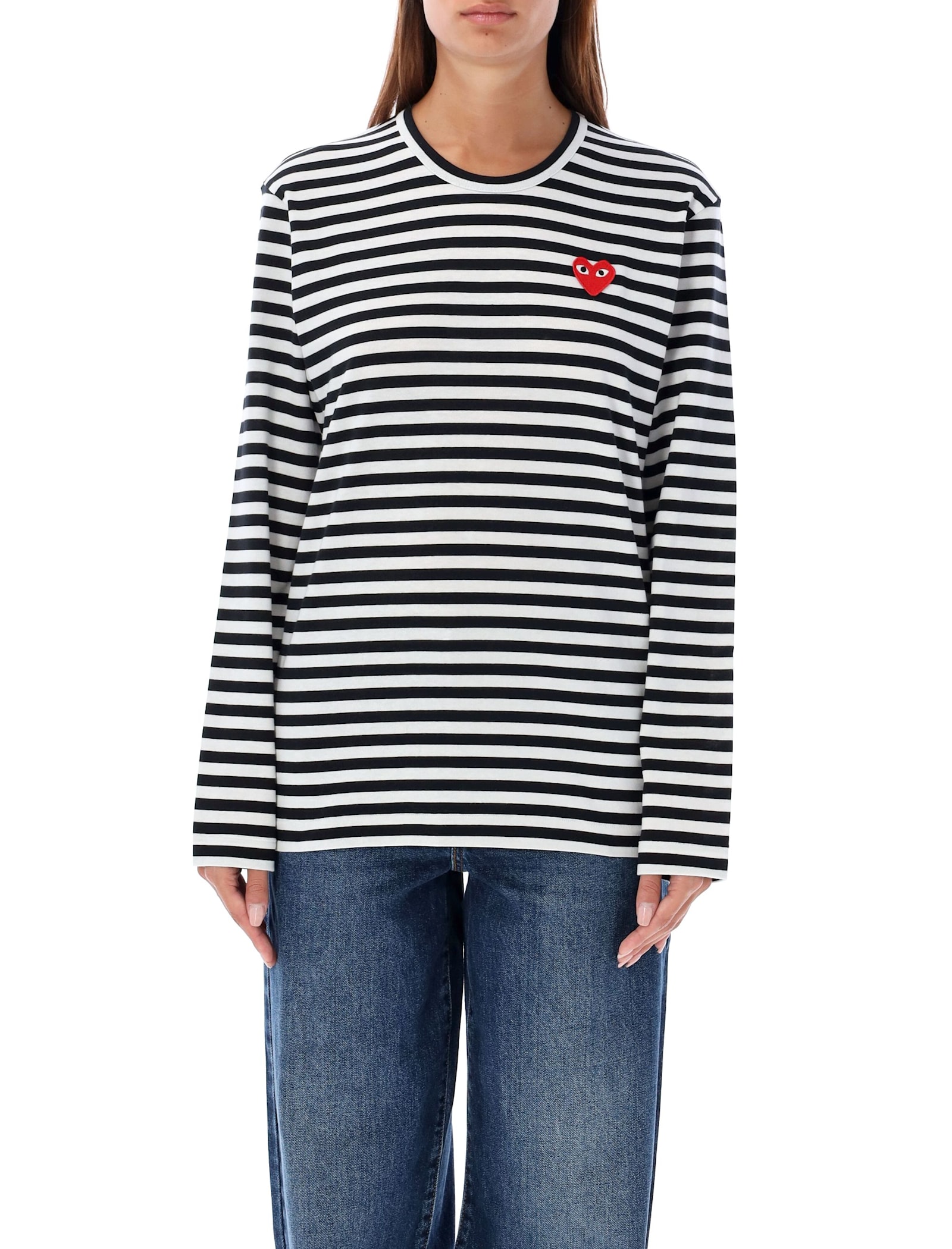 Shop Comme Des Garçons Play Striped Long-sleeved T-shirt In Black White