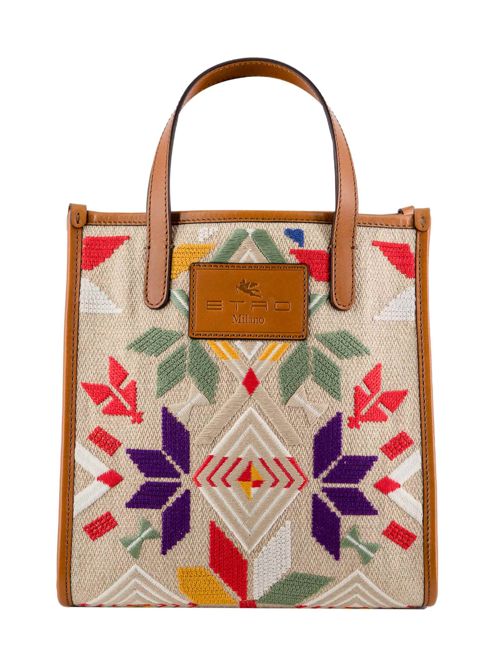 Etro Calf-leather Wool Blend Tote Bag