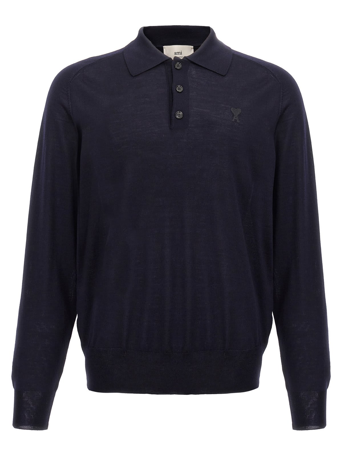 Shop Ami Alexandre Mattiussi Paris Ami De Coeur Knitted Polo Shirt In 430 Night Blue