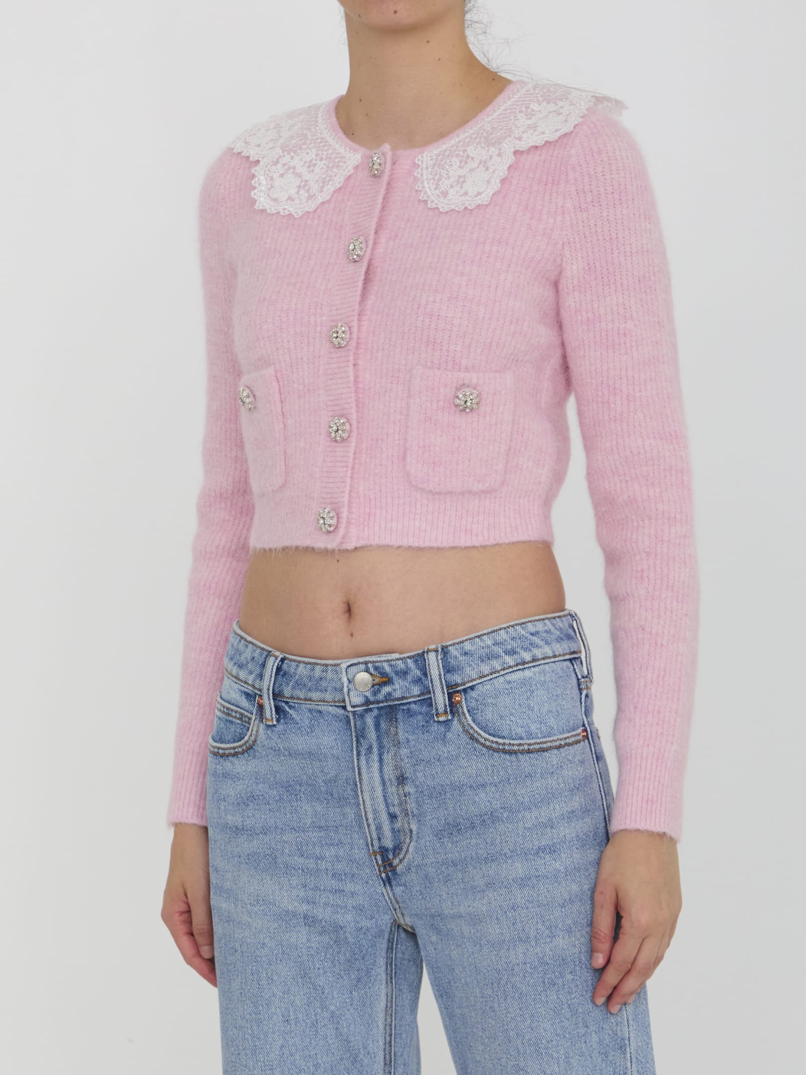 Shop Self-portrait Fluffy Knit Cardigan In Pink