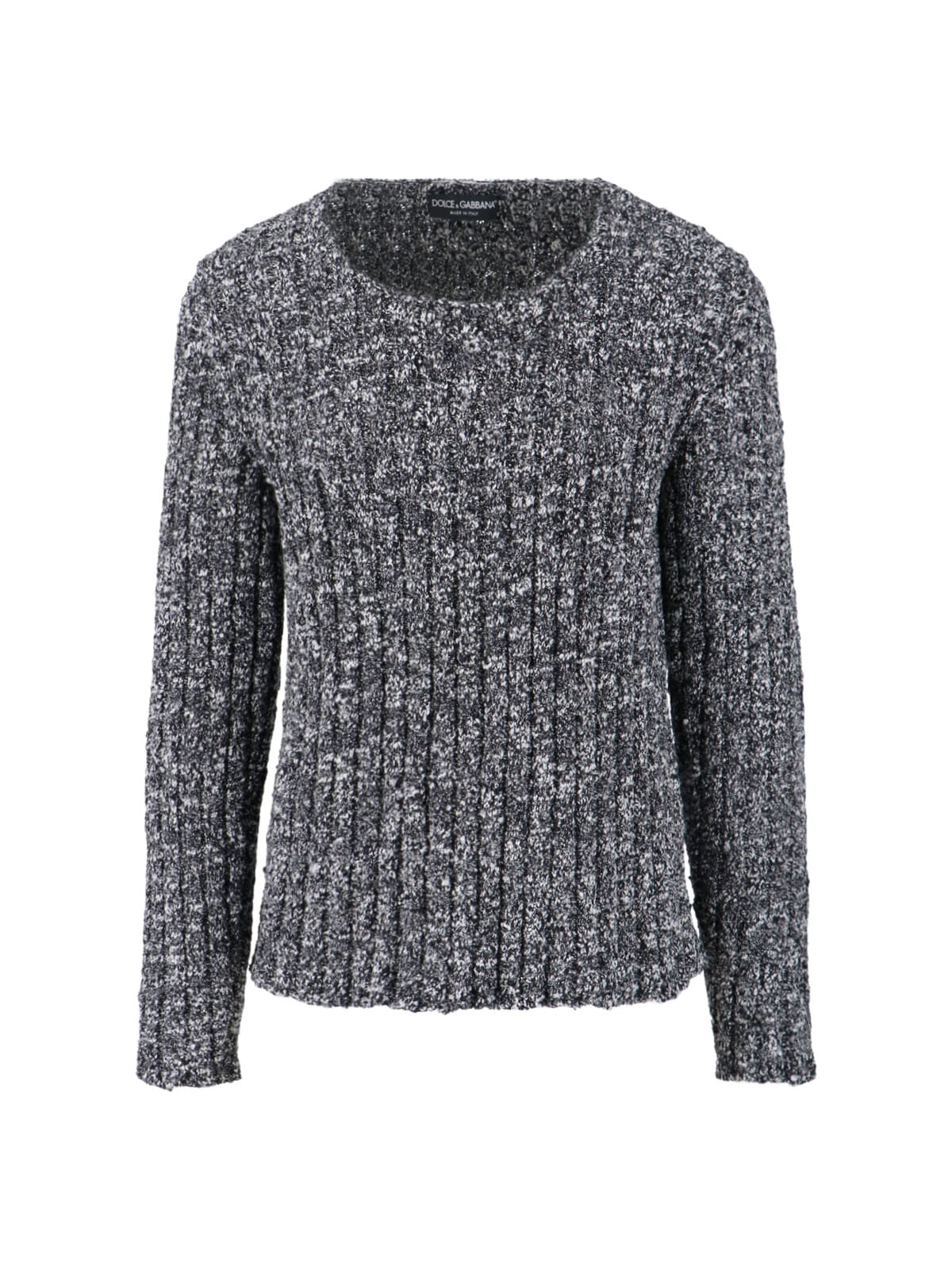 Dolce & Gabbana Textured Fabric Round Neck Long Sleeve Sweater In Gray