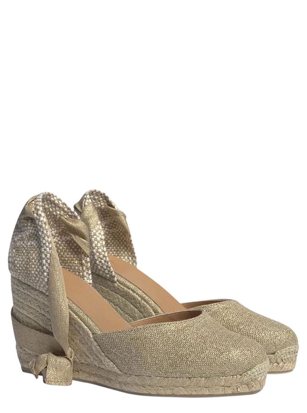 Shop Castaã±er Beige Lace-up Espadrille Sandals In Cotton Woman