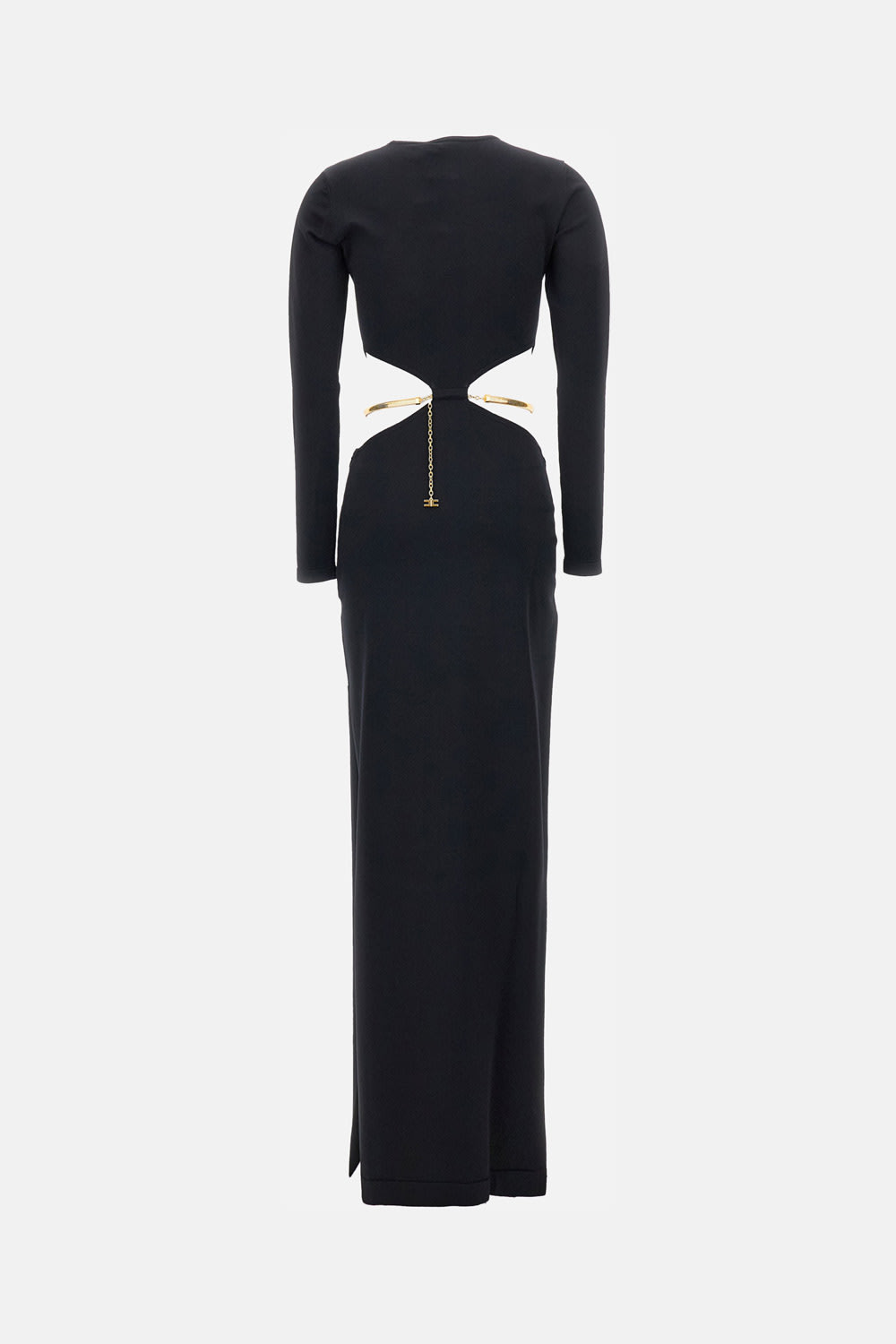 Elisabetta Franchi Crewneck Cut-out Maxi Dress With Gold Detail In Black