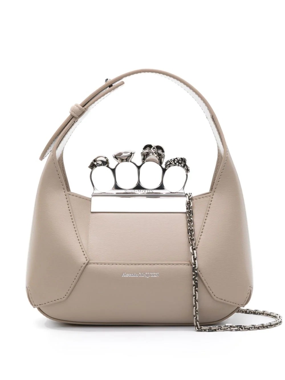 Shop Alexander Mcqueen The Jewelled Hobo Mini Bag In Beige And Silver In Brown