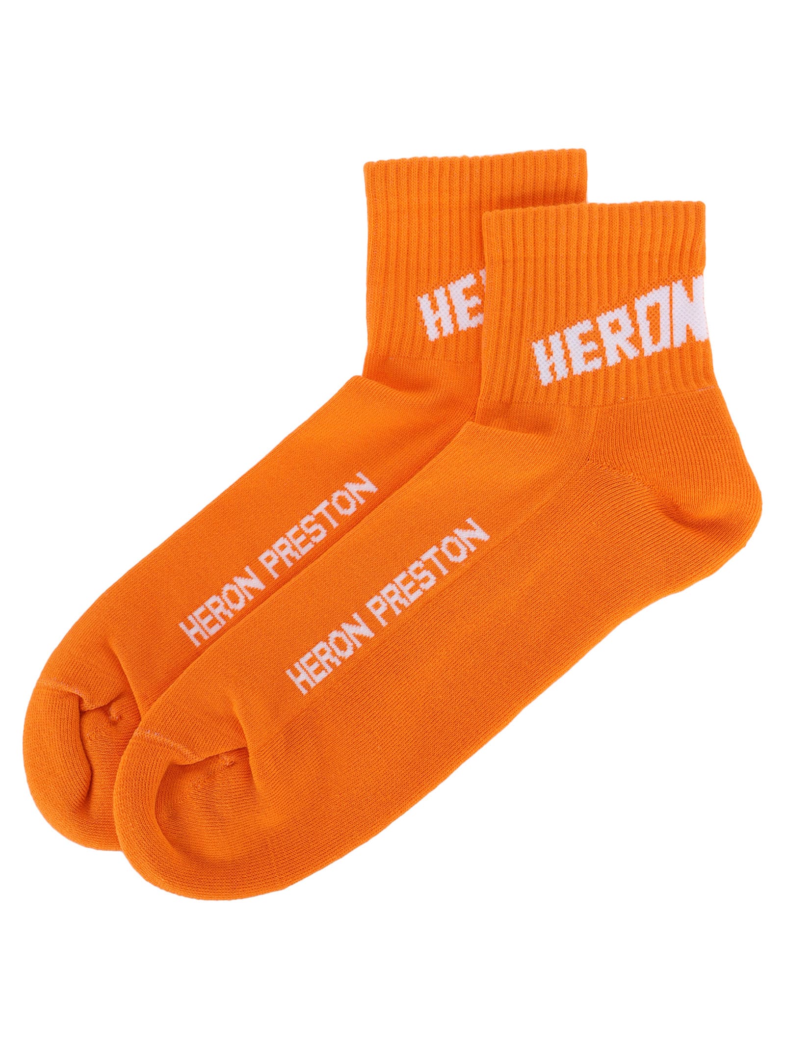 Heron Preston Logo Short Socks In Orange - White