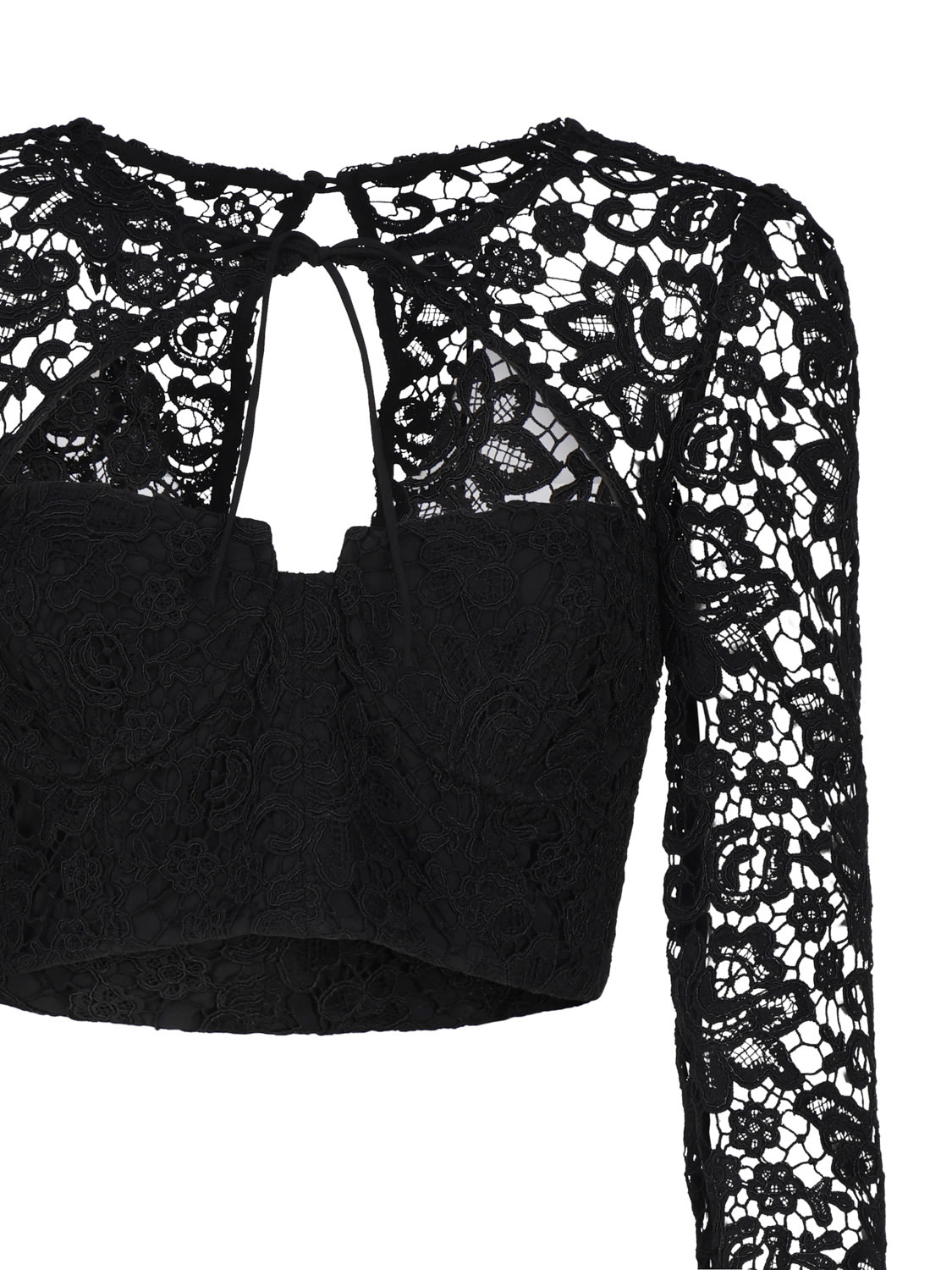 Shop Self-portrait Cropped Lace Top In Black