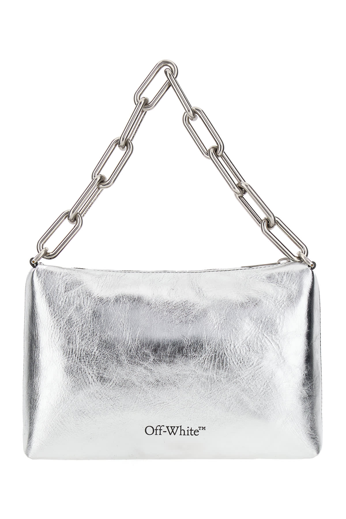 Shop Off-white Silver Leather Handbag In 7200