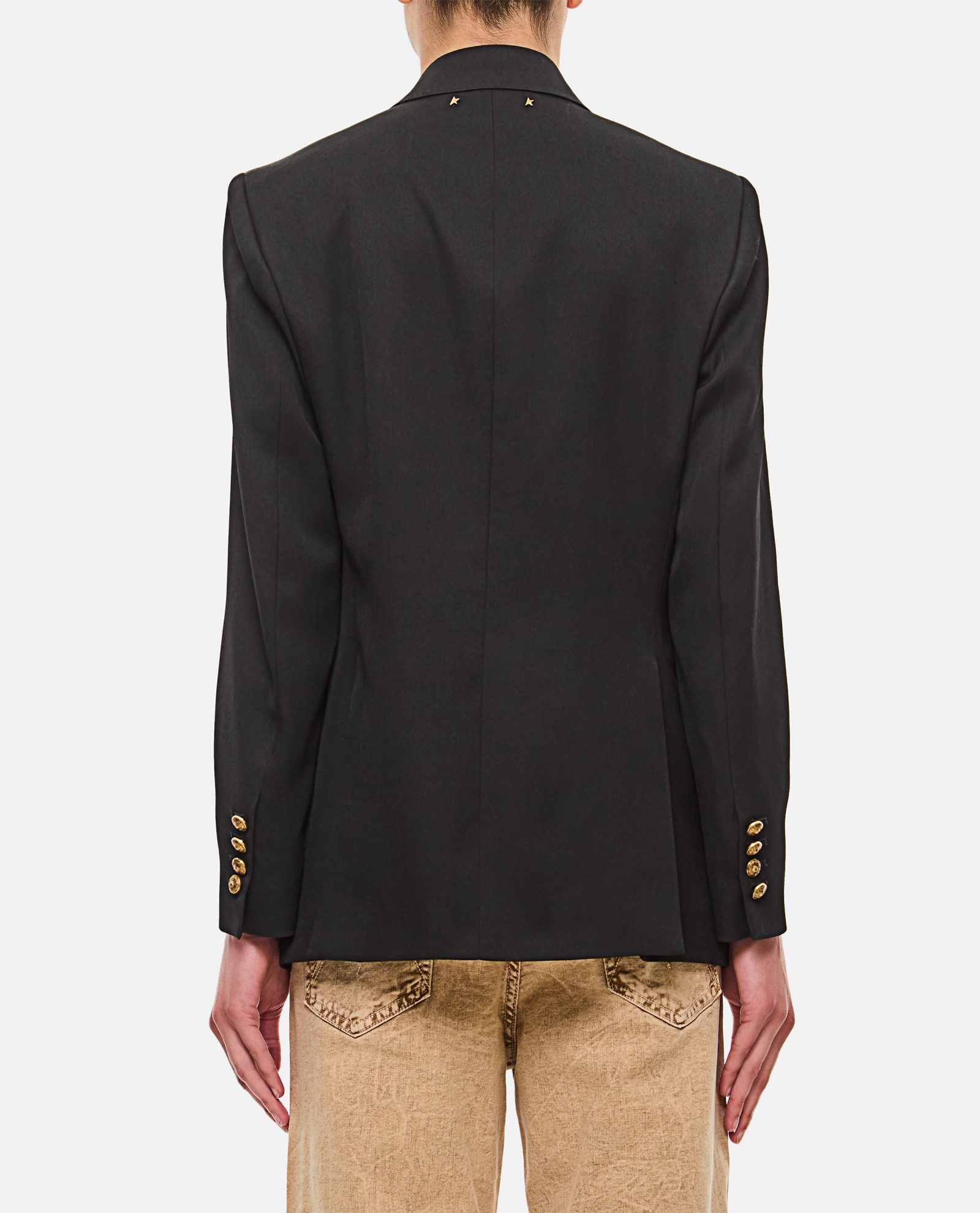 Shop Golden Goose Double Breasted Blazer With Gold Bottons In Black