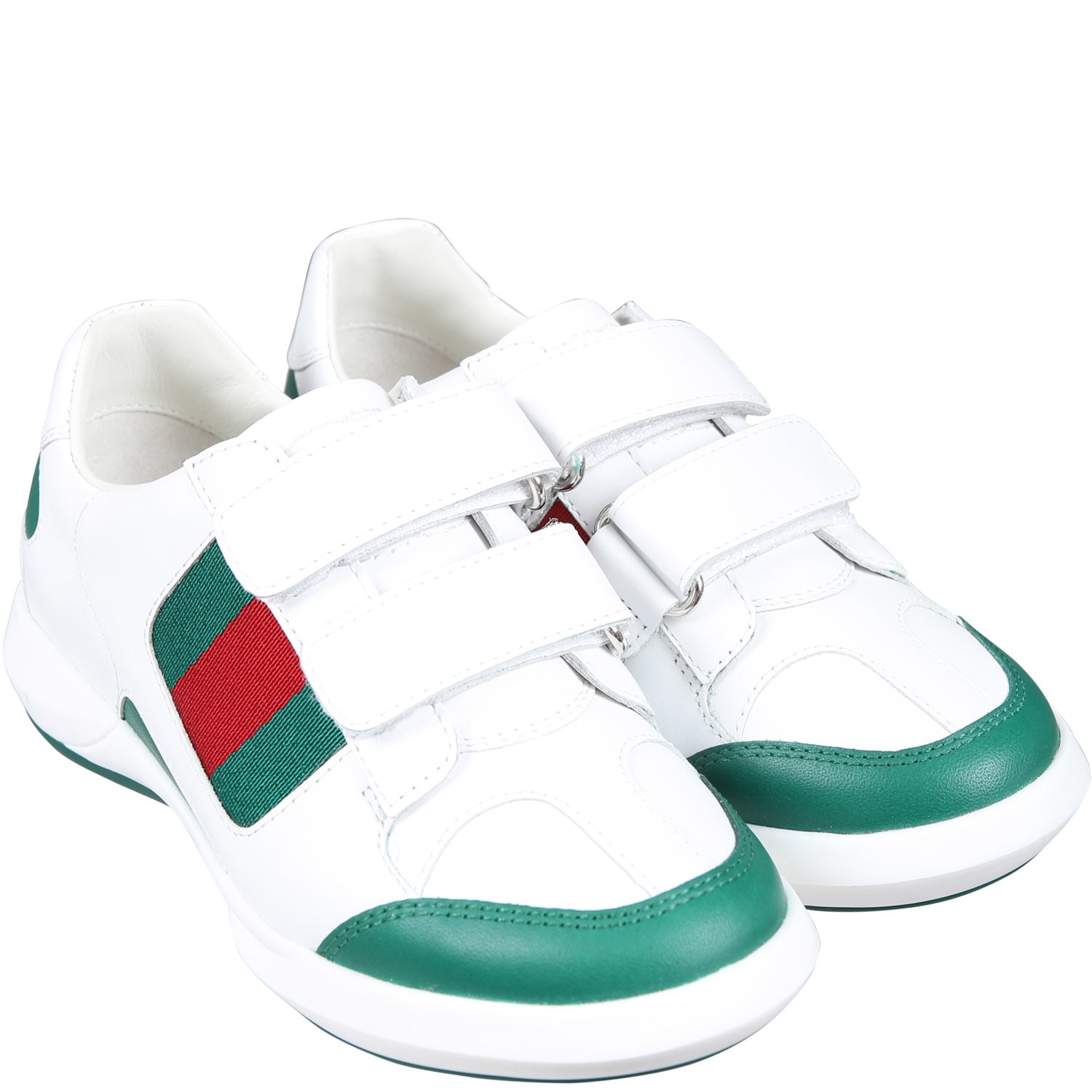 Shop Gucci White Sneakers For Kids With Web Detail