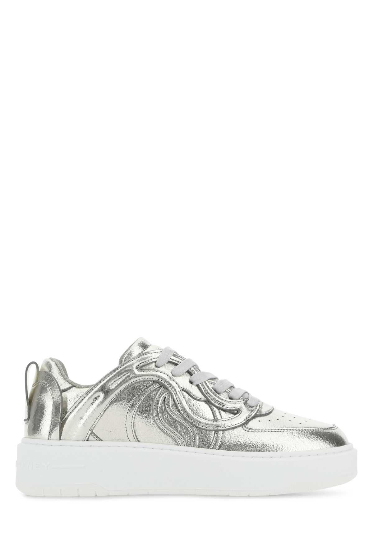 Silver Synthetic Leather S-wave Sneakers