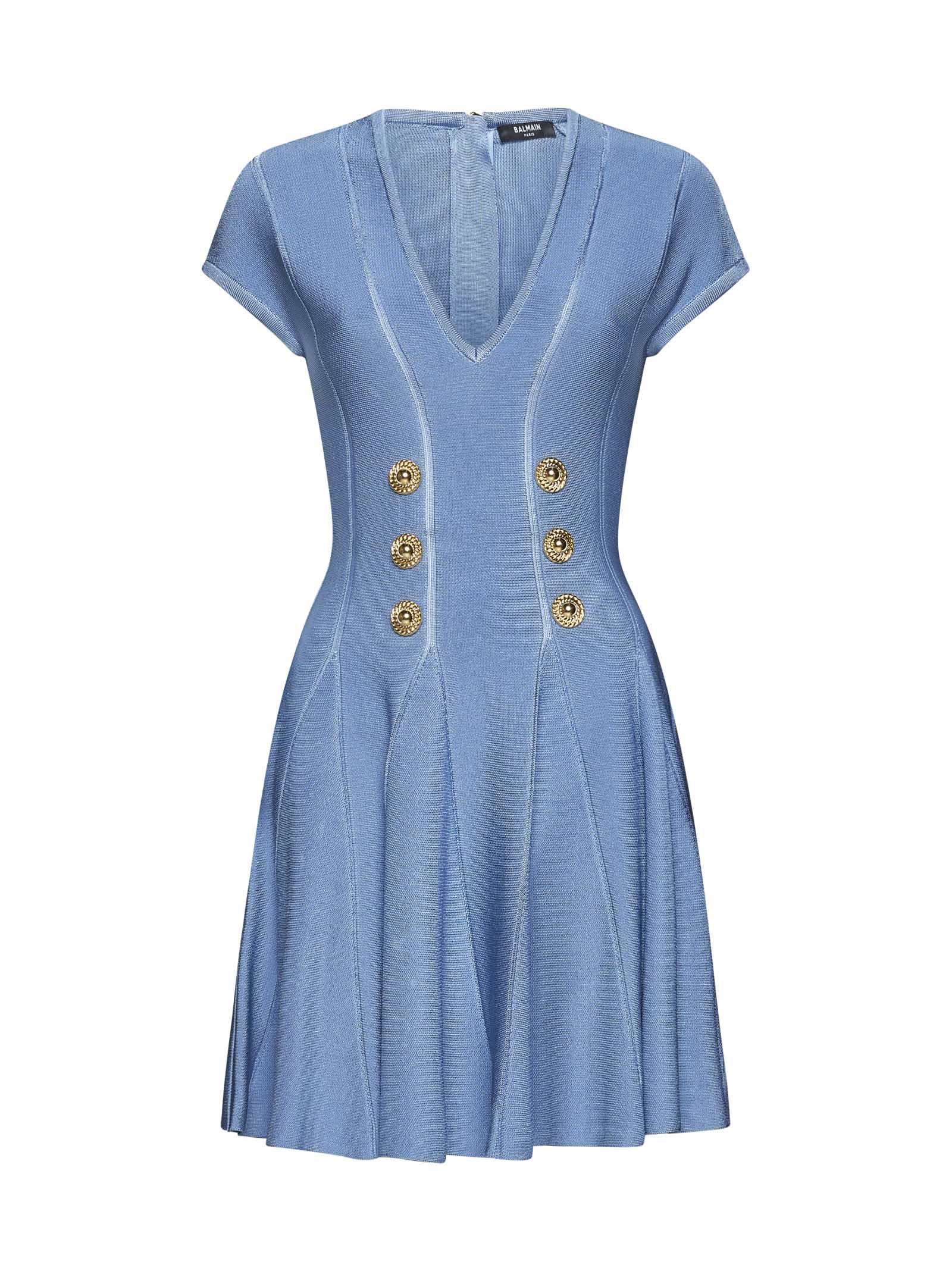 Shop Balmain Dress In Bleu Pale