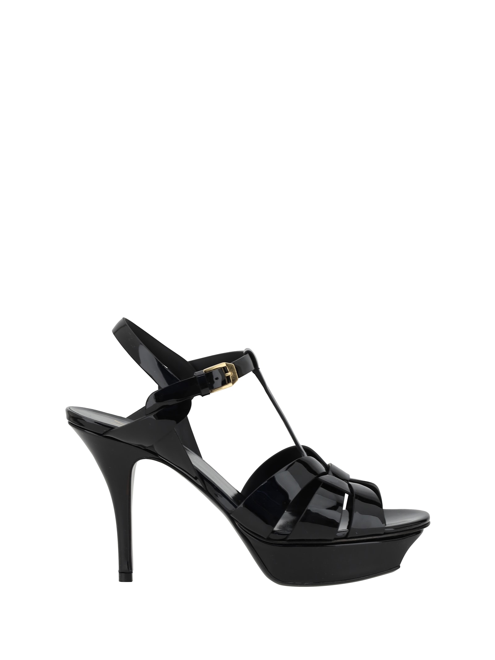Saint Laurent Tribute Platform Sandals In Smooth Leather Shoes In Black