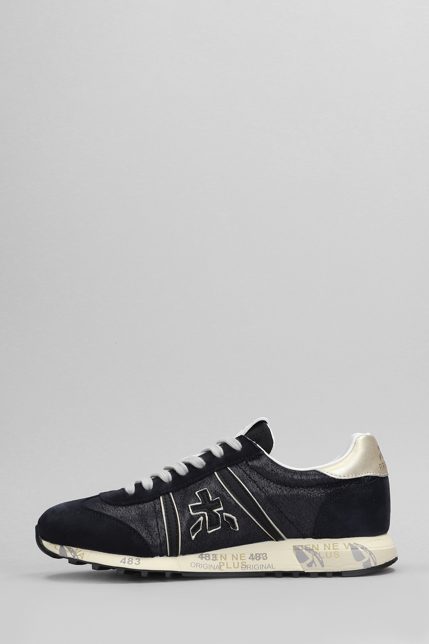 Shop Premiata Lucy Sneakers In Blue Suede And Fabric