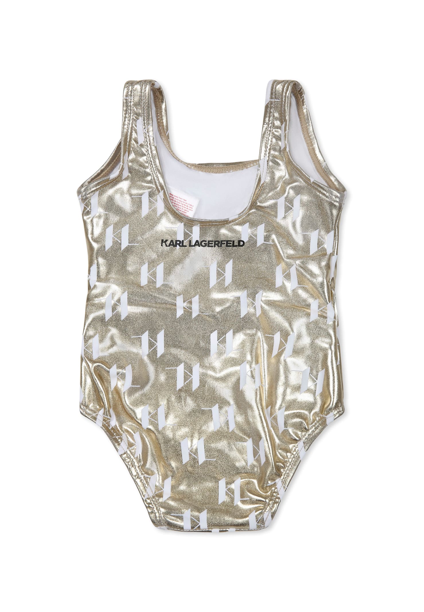 Karl Lagerfeld Gold Swimsuit For Baby Girl With Logo In Gray