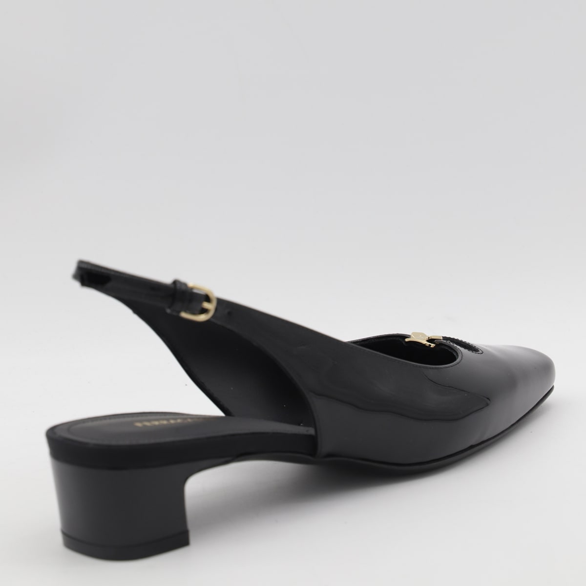Ferragamo Square Toe Patent Finish Pumps In Black