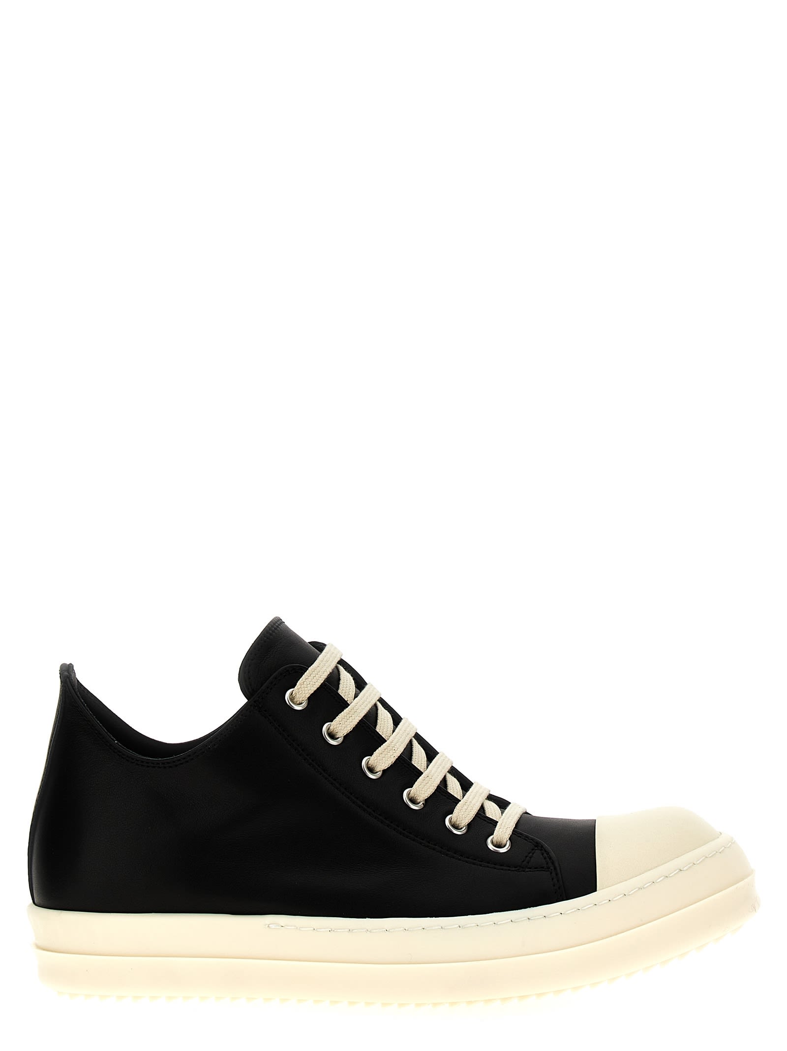 Rick Owens Low-top Round Toe Sneakers With Contrast Sole In Black