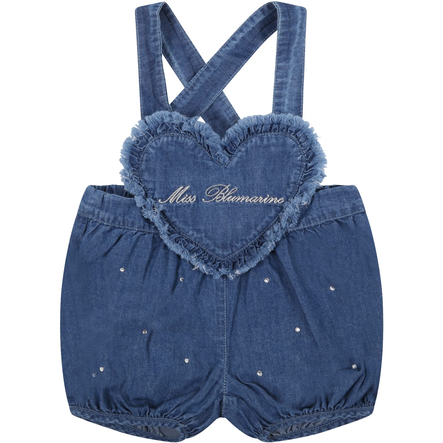 Blumarine Blue Dungarees For Baby Girl With Logo