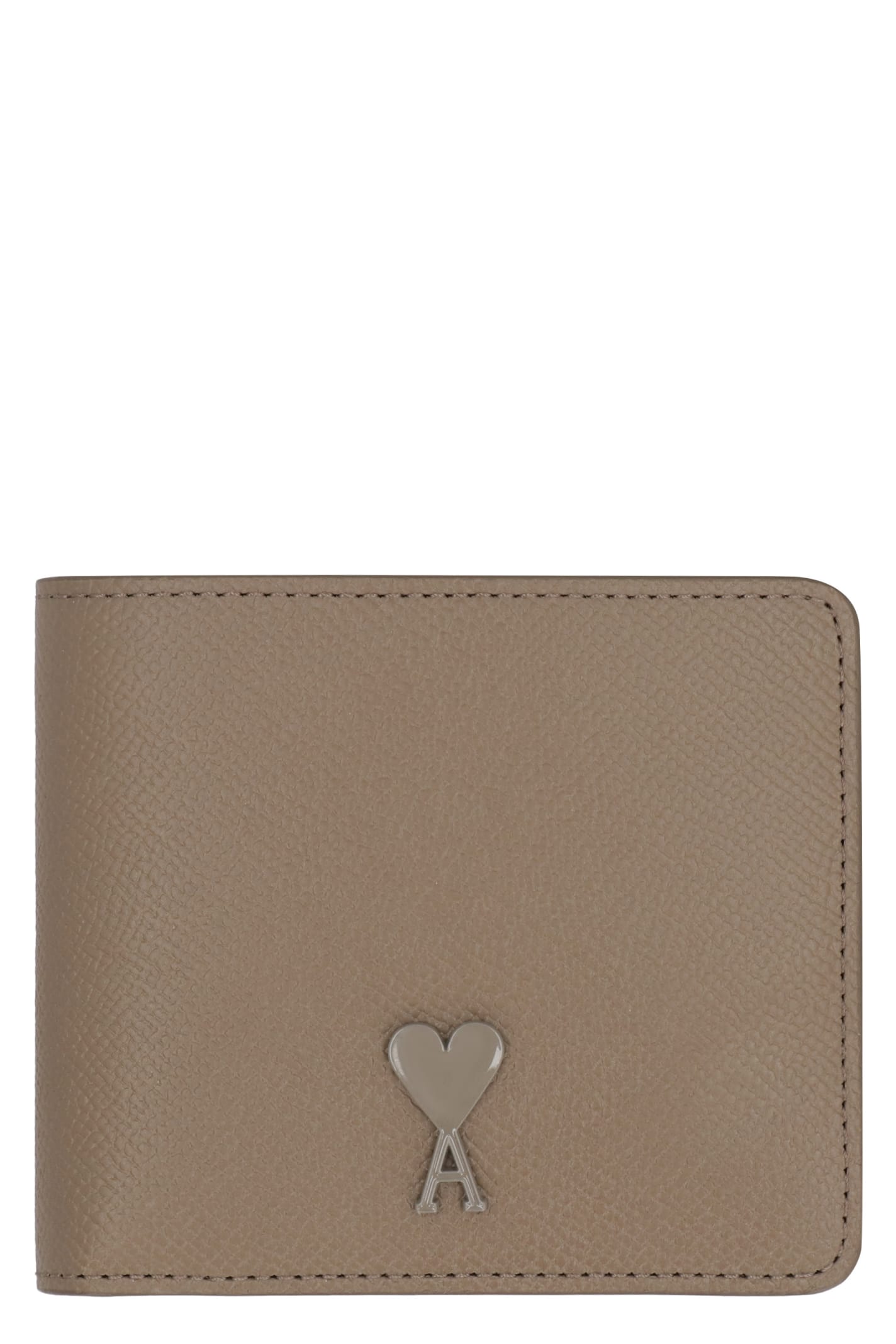 Shop Ami Alexandre Mattiussi Leather Wallet In Taupe