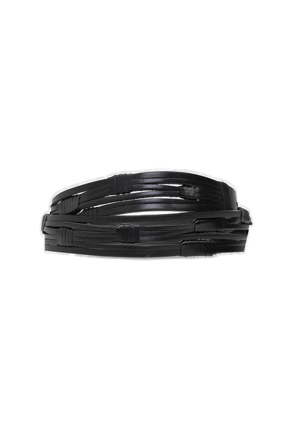 Saint Laurent Croissant De Lune Buckled Thin Belt In Black