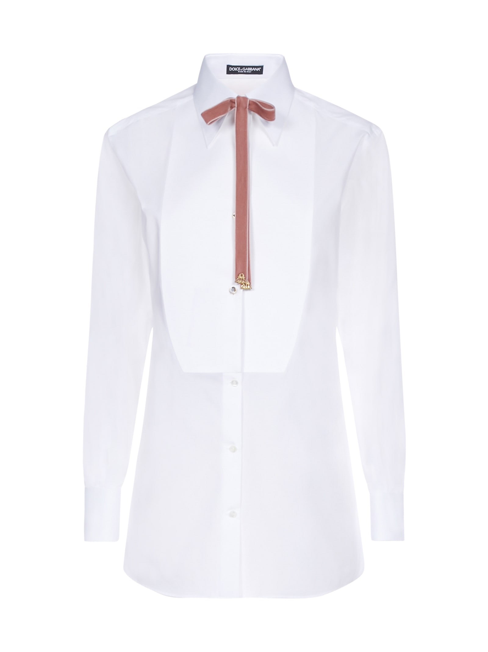 Dolce & Gabbana Pussy-bow Neck Poplin Cotton Shirt In Variante Abbinata