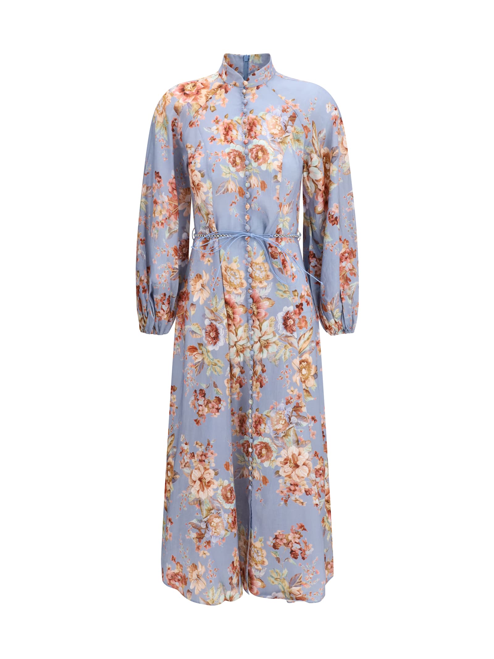 Zimmermann Womens Chambray Floral Billow Long-sleeve Linen Maxi Dress Xxs In Blue