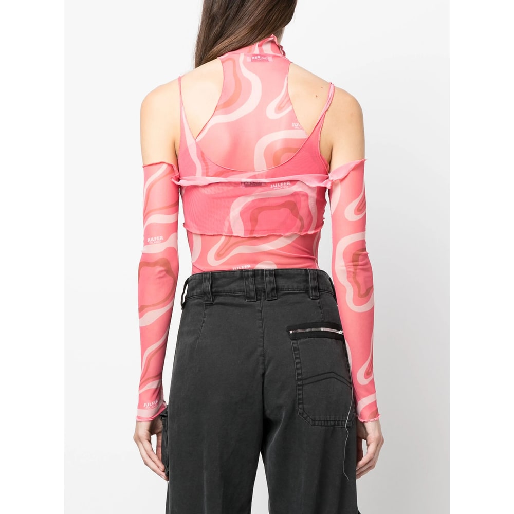 Julfer Janet Wave-print Bodysuit In Red
