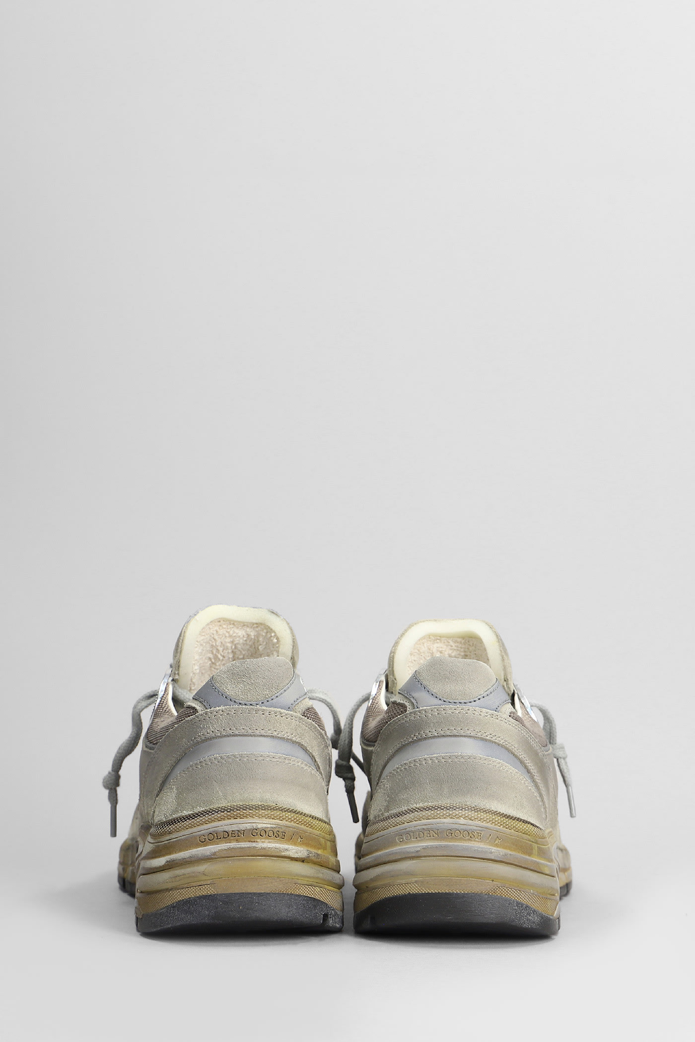 Shop Golden Goose Running Sneakers In Taupe Suede And Fabric