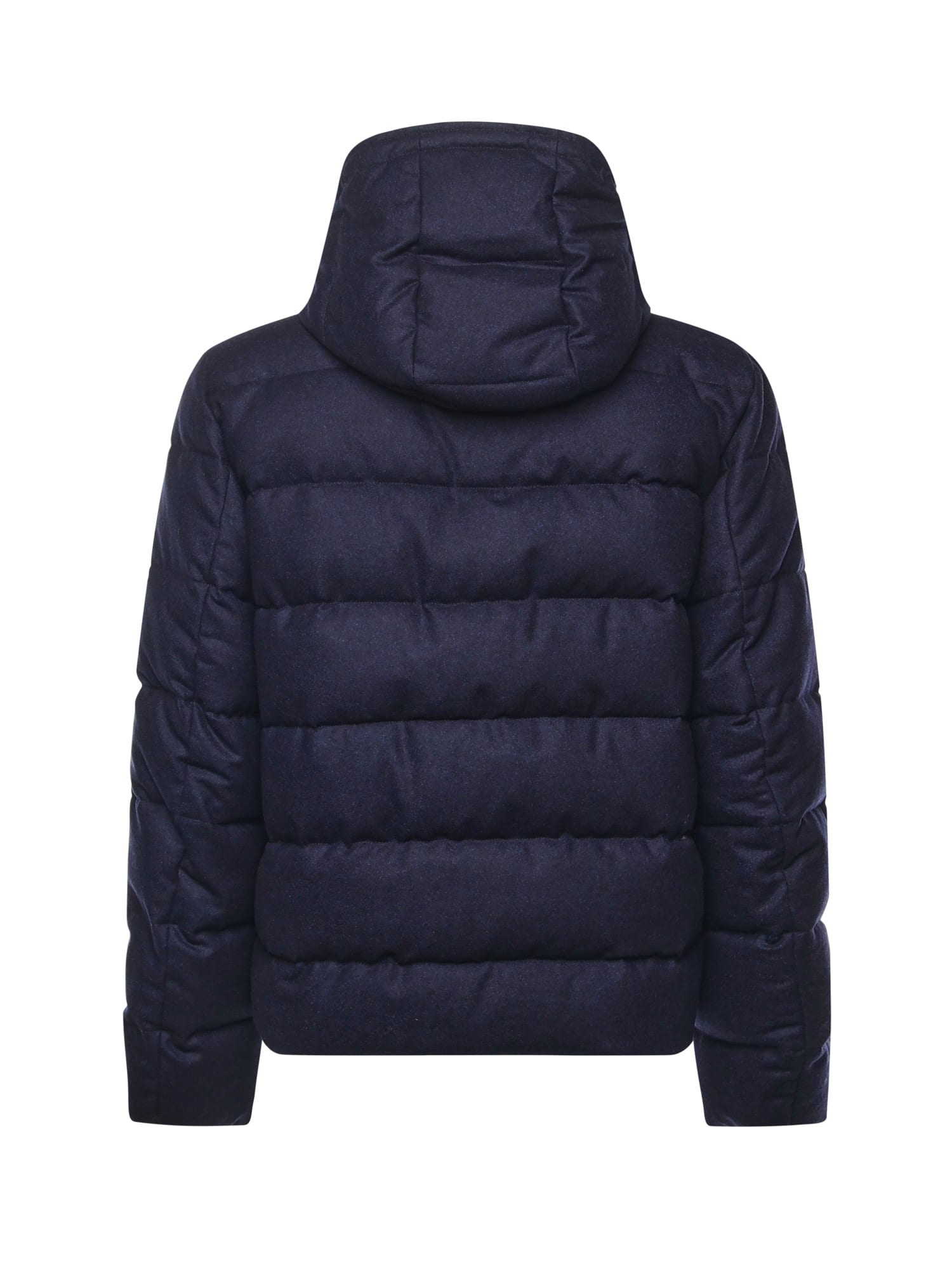 Fay Double-front Down Jacket In Carded Wool Flannel In Blue