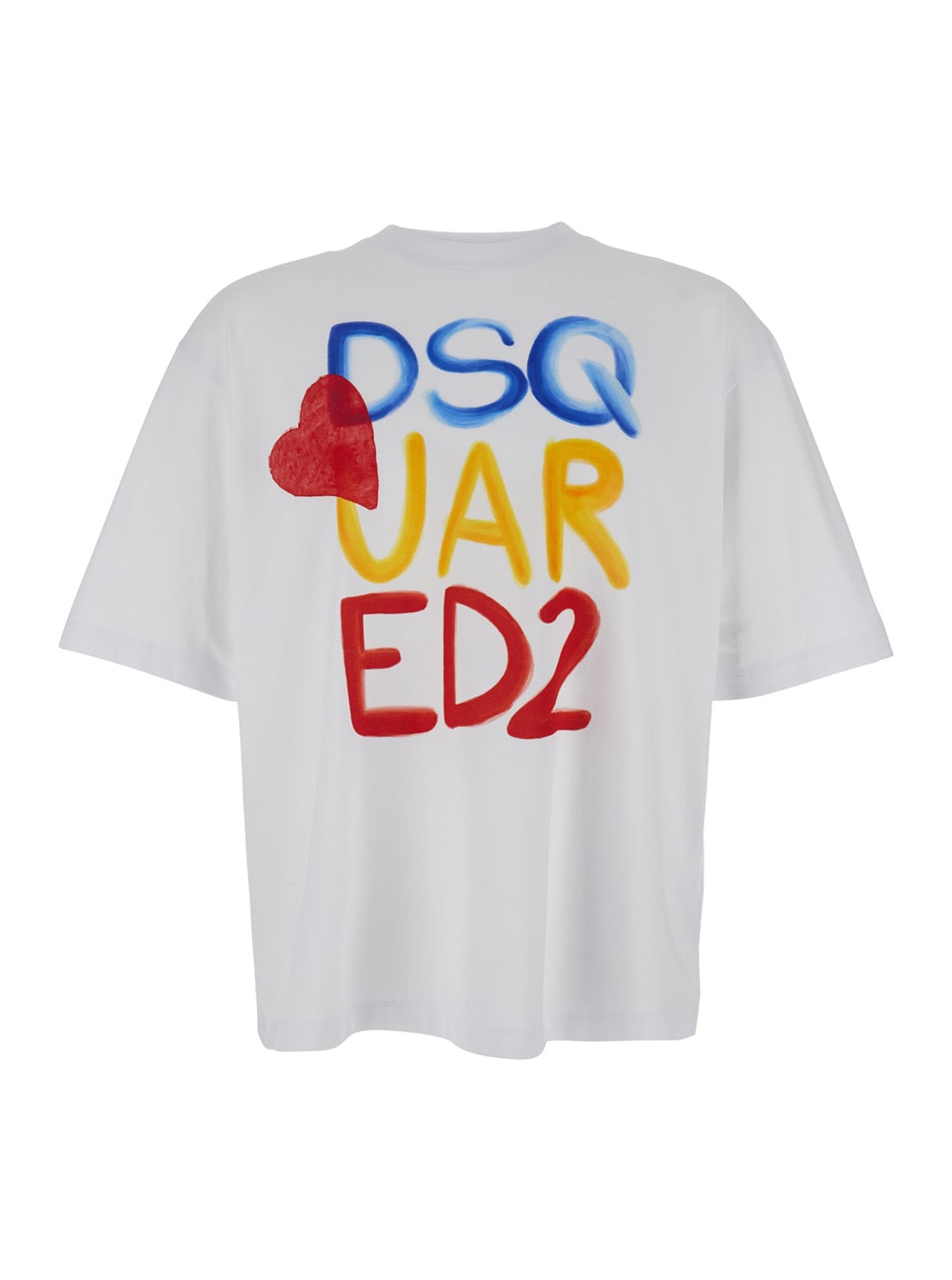 Dsquared2 White Round Neck T Shirt With Printed Maxi Logo On The Front And Heart Detail In Cotton Woman