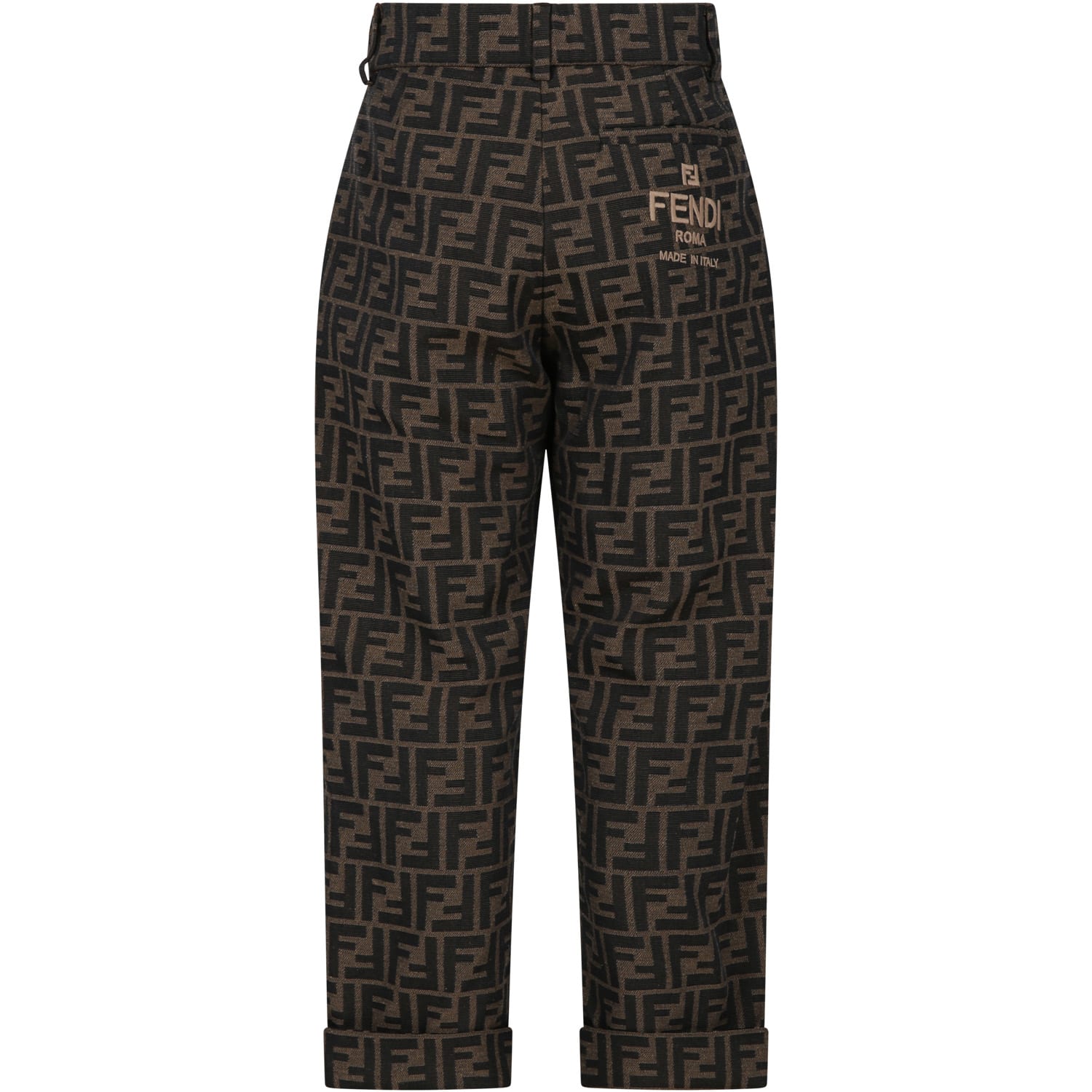 Shop Fendi Brown Trousers For Boy With Ff