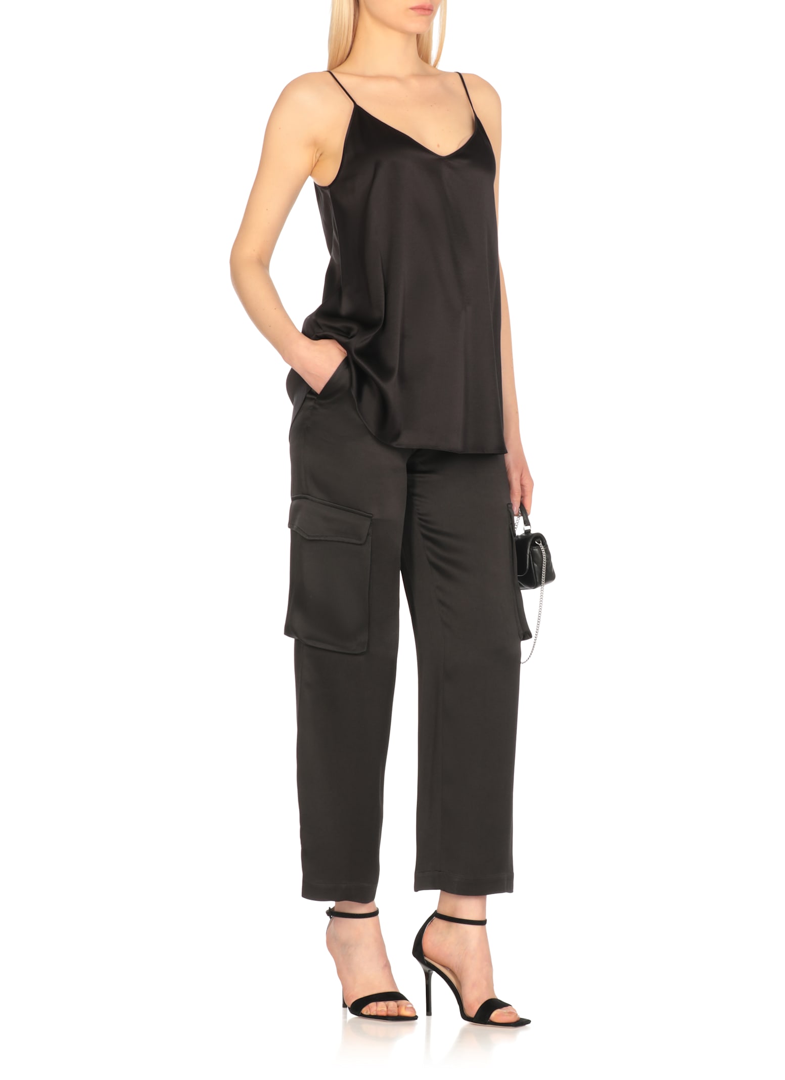Antonelli 'abe' Black Sleeveless Top With Spaghetti Straps And V Neck