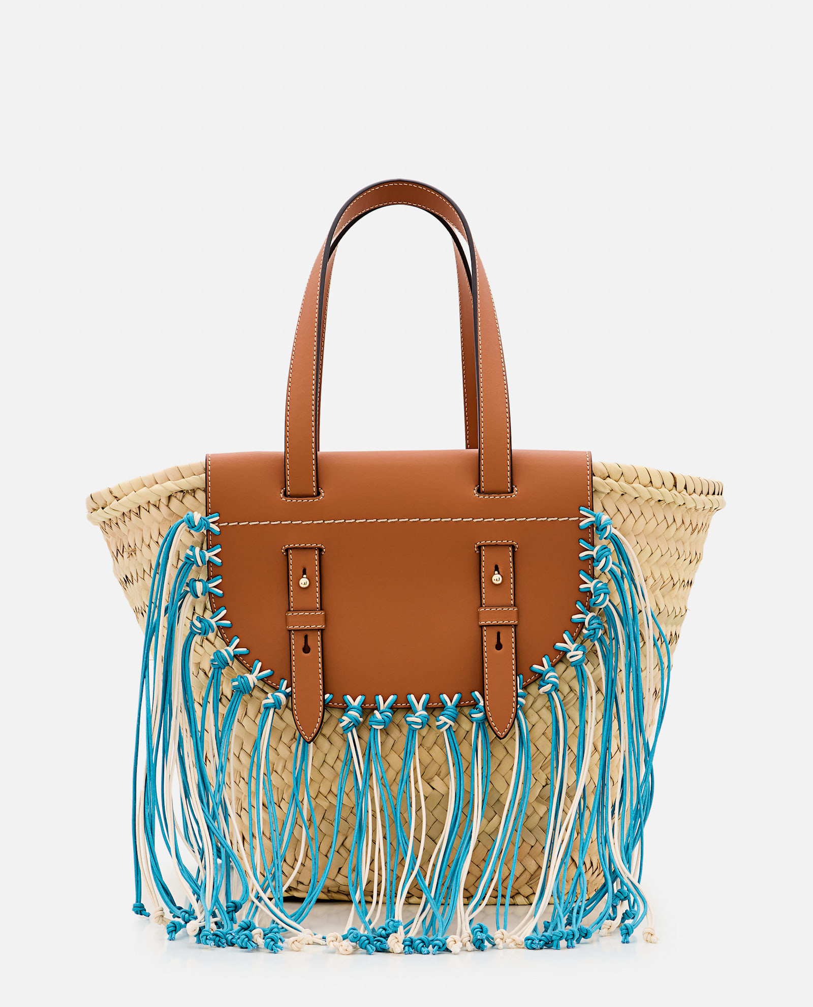 Cuba Lab Structured Brown Handbag With Woven Straw In Brown