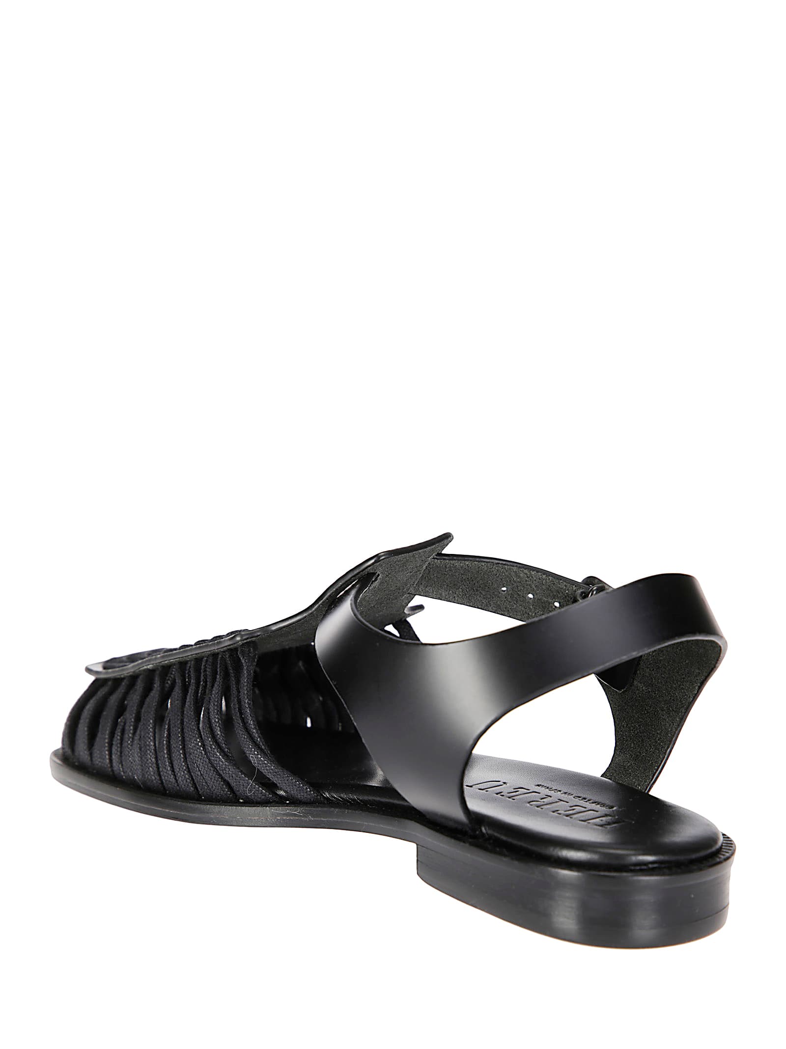 Hereu Smooth Grain Leather Cage Design Sandals In Black