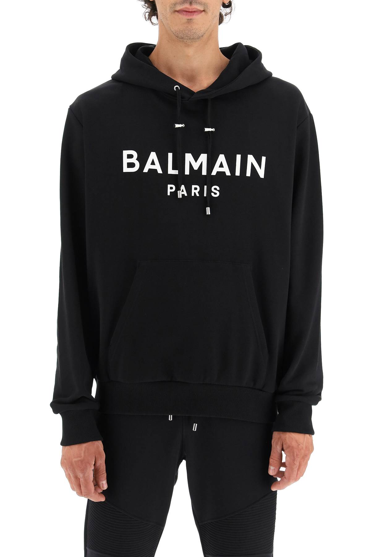 Shop Balmain Logo Hoodie In Noir Blanc (black)