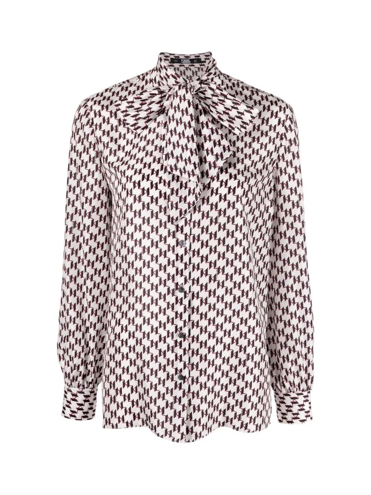 Karl Lagerfeld Kl Monogram Silk Shirt W/bow