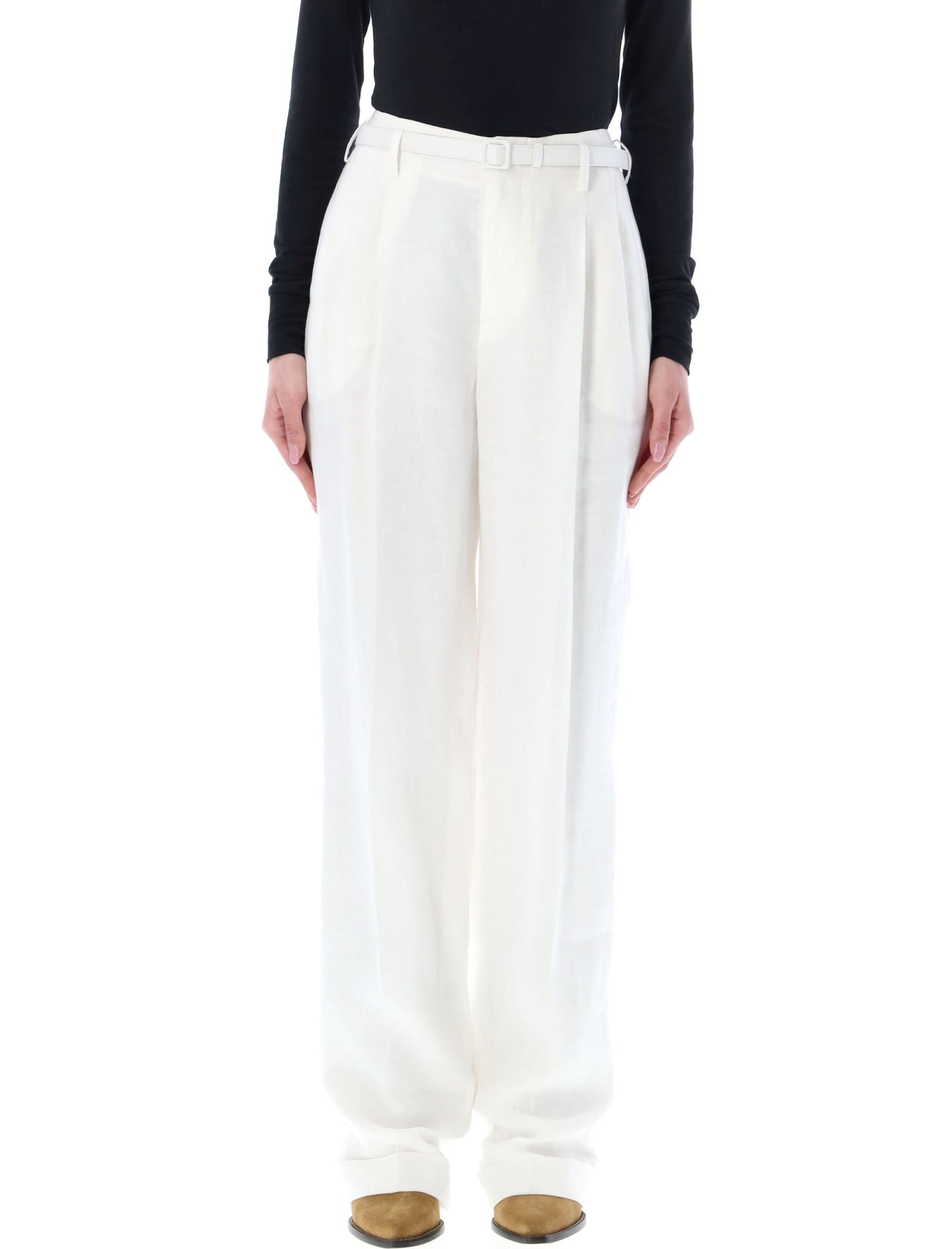 Ralph Lauren Stamford Pleated Linen Pant In Pure White | ModeSens