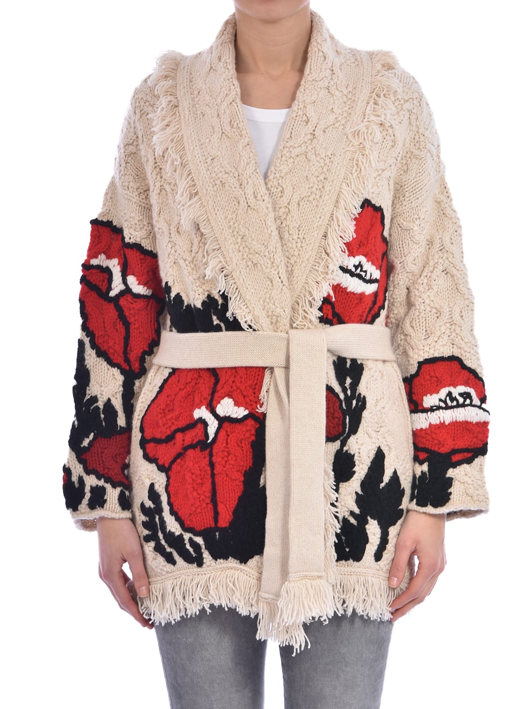 ALANUI RED POPPY CABLES CARDIGAN,11239940