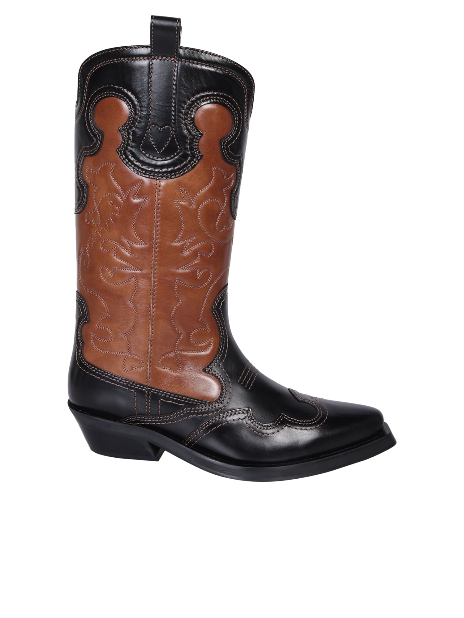 Mid Shaft Embroidered Western Boot Bicol Blck
