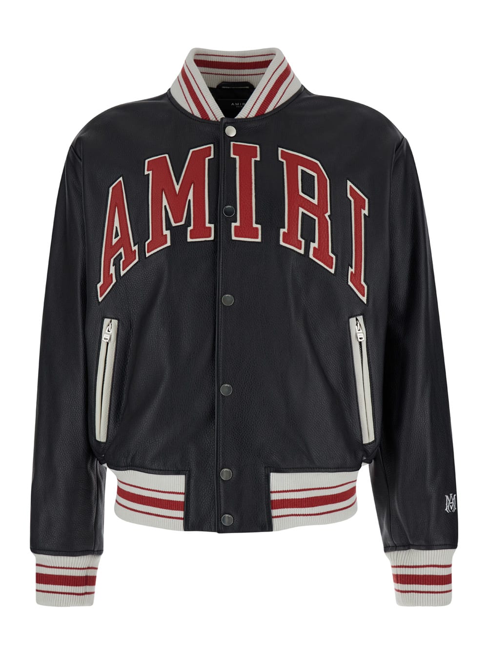 Shop Amiri Black Bomber Jacket With Logo Patch In Leather Man