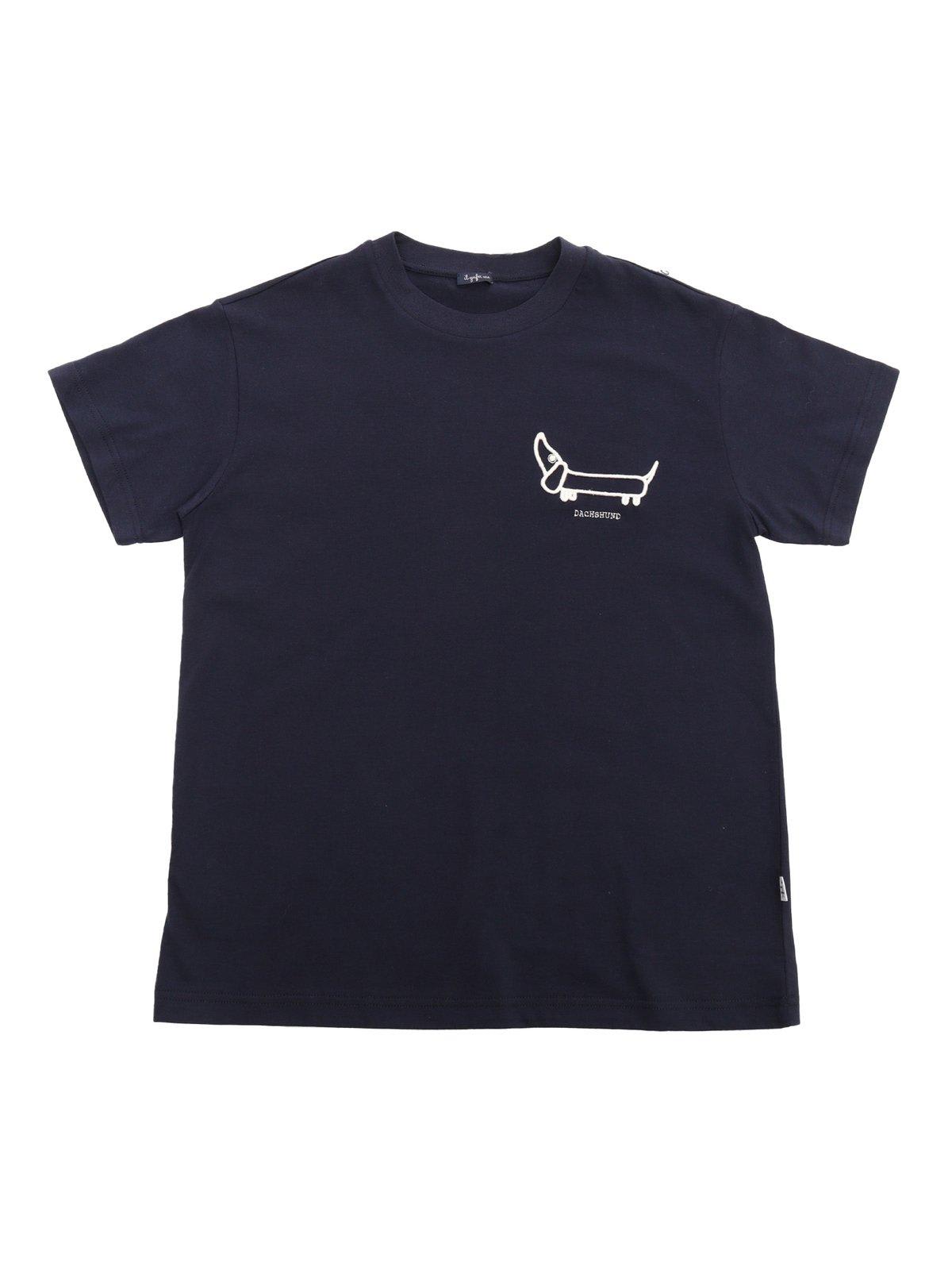 Shop Il Gufo L Gufo Dachshund-embroidered Crewneck T-shirt In Blu