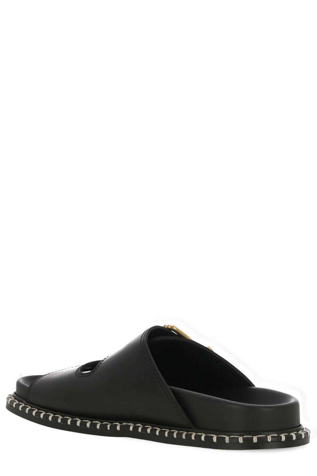 Shop Chloé Logo Engraved Buckled Sandals In Black