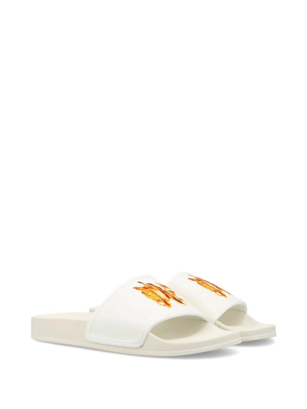 Shop Palm Angels White Slippers With Flaming Pa