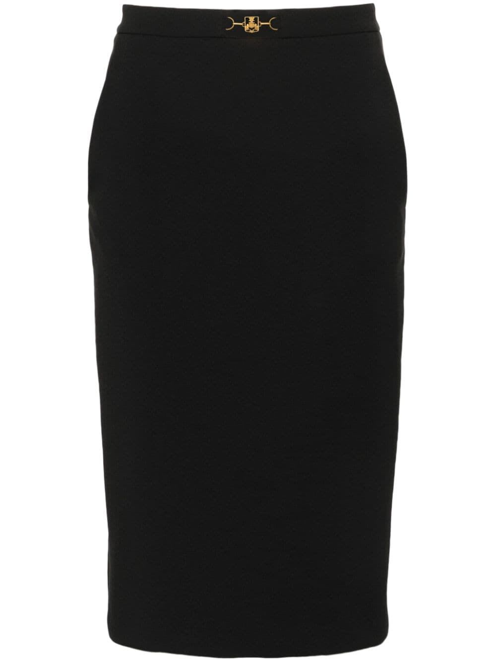 Elisabetta Franchi Longuette Skirt With Satin Side Bands In Black